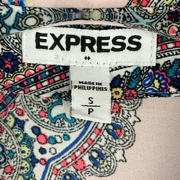 Express Womens Portofino Shirt Top Paisley Print Pink Button Up Down Floral sz S - Picture 6 of 10
